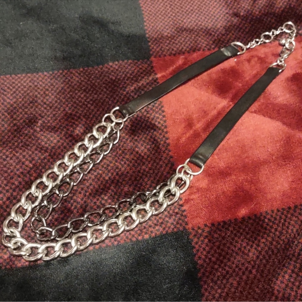 EUC Faux leather”Home Made” double chain necklace. - Picture 1 of 6